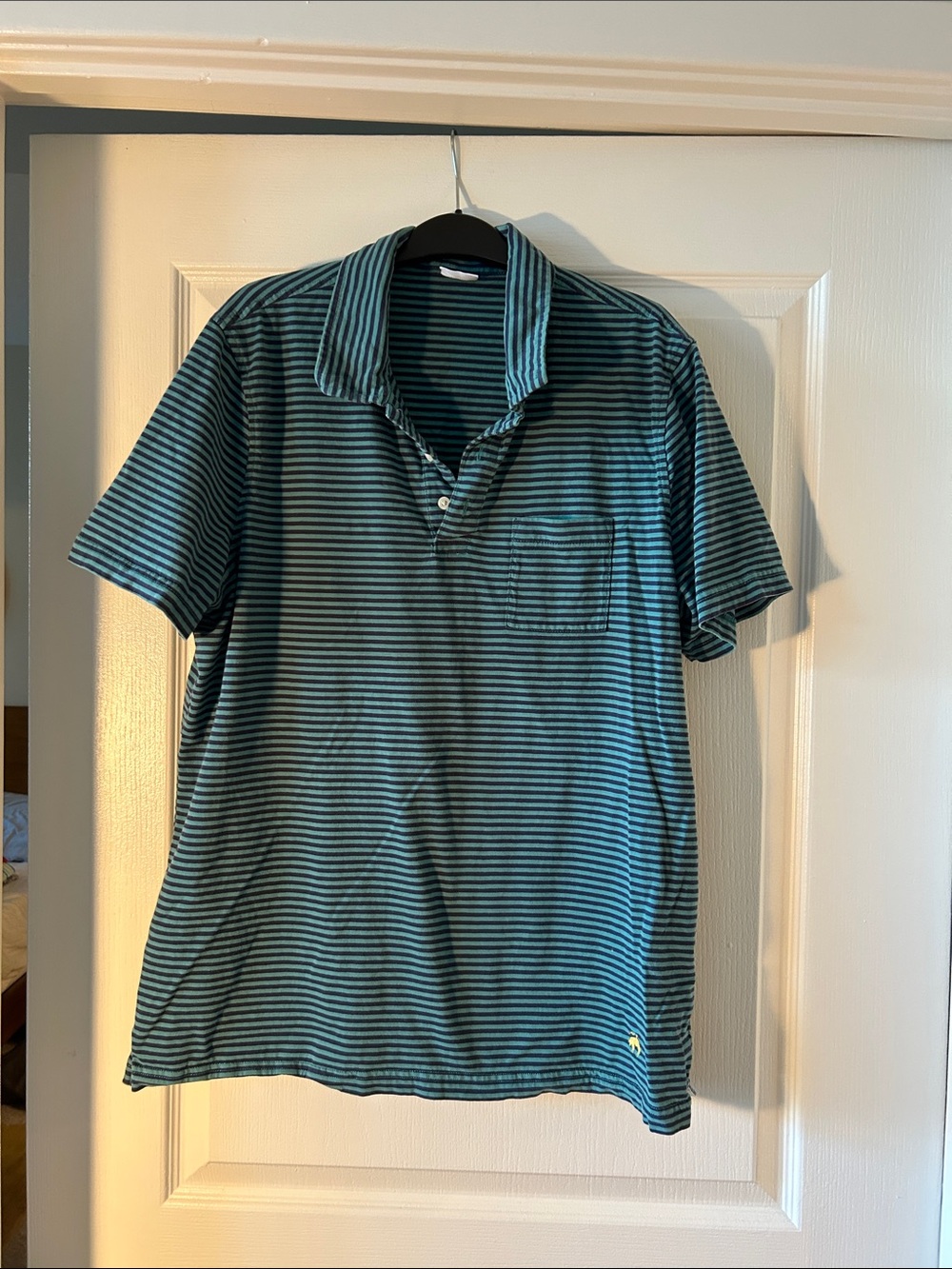 Brooks Brothers Teal and Black Striped Short-Sleeve Brooks Brothers Polo Sise XL